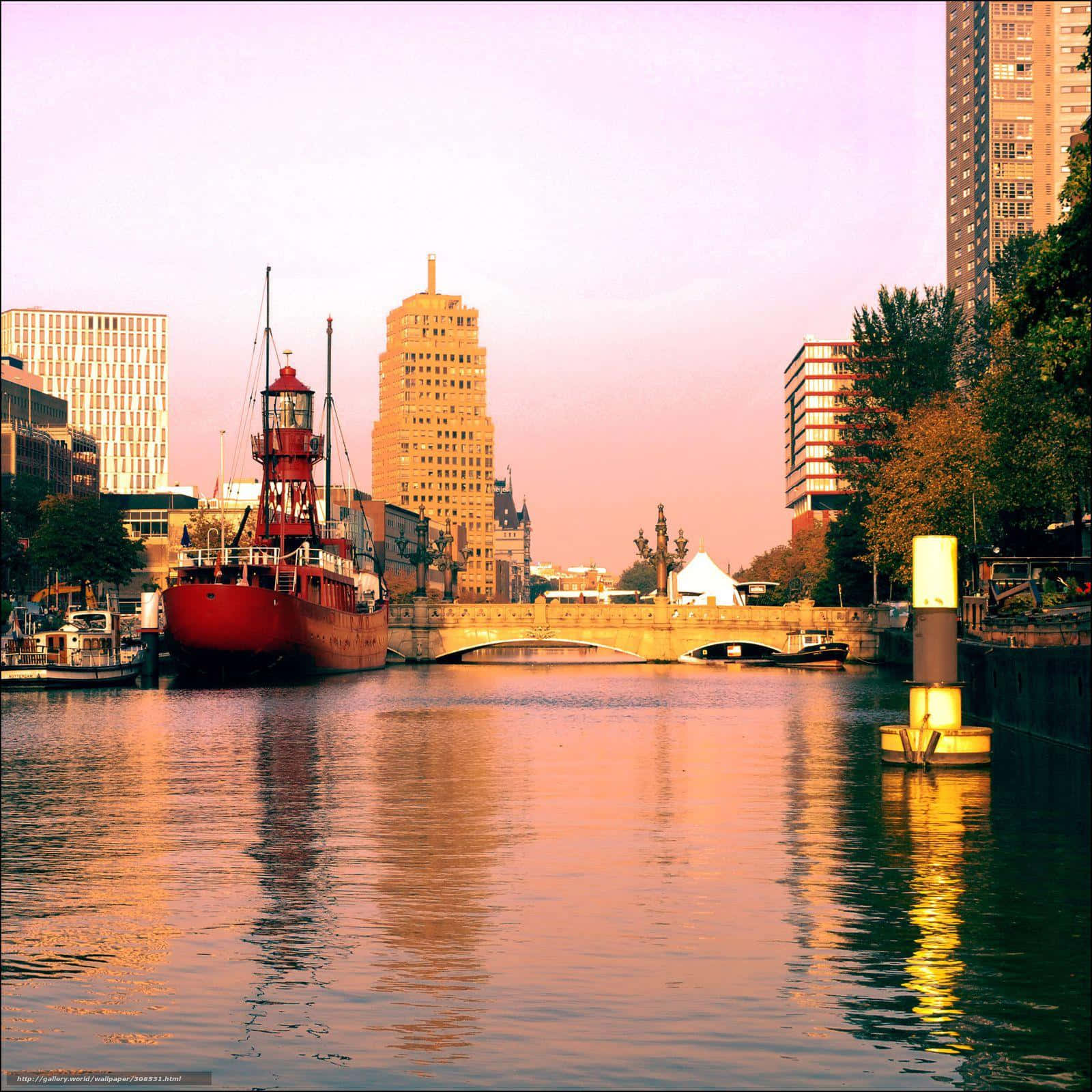 Rotterdam Waterfront Dusk Scenery Wallpaper