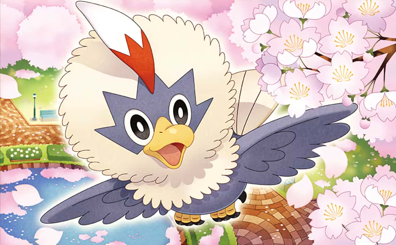 Rufflet With Cherry Blossom Flowers Wallpaper