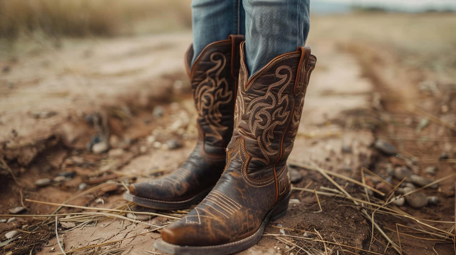 Rugged Cowboy Bootsin Field Wallpaper