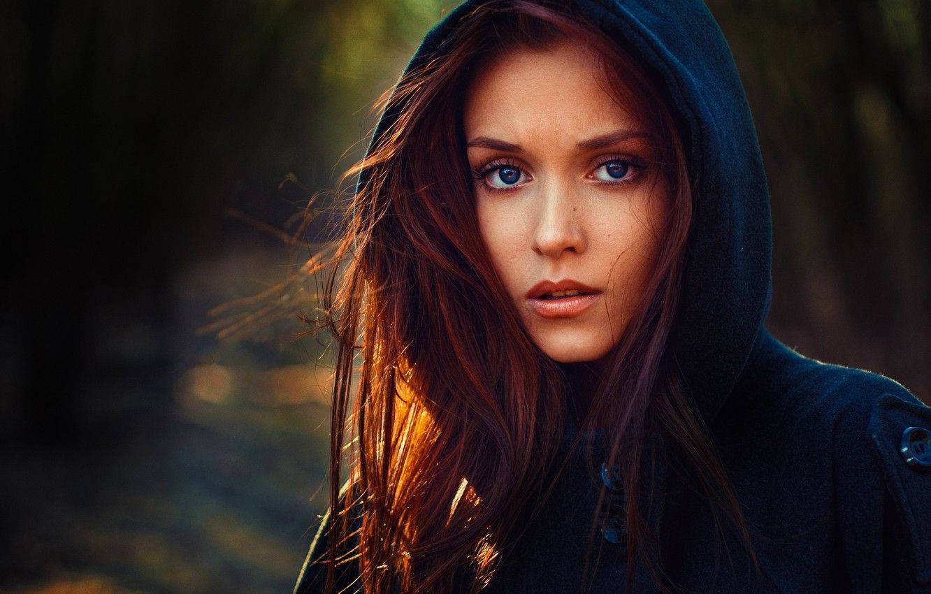 Russian Girl Wearing Blue Hoodie Wallpaper