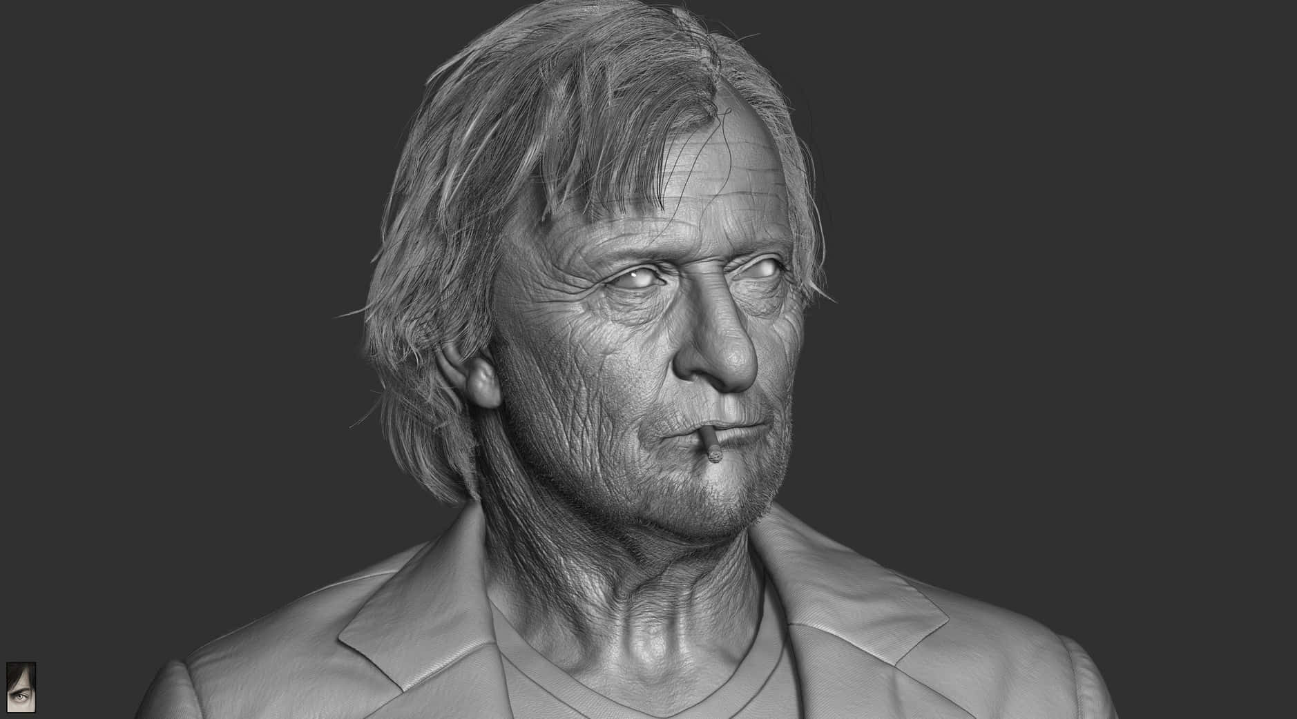 Rutger Hauer Black And White 3d Model Wallpaper