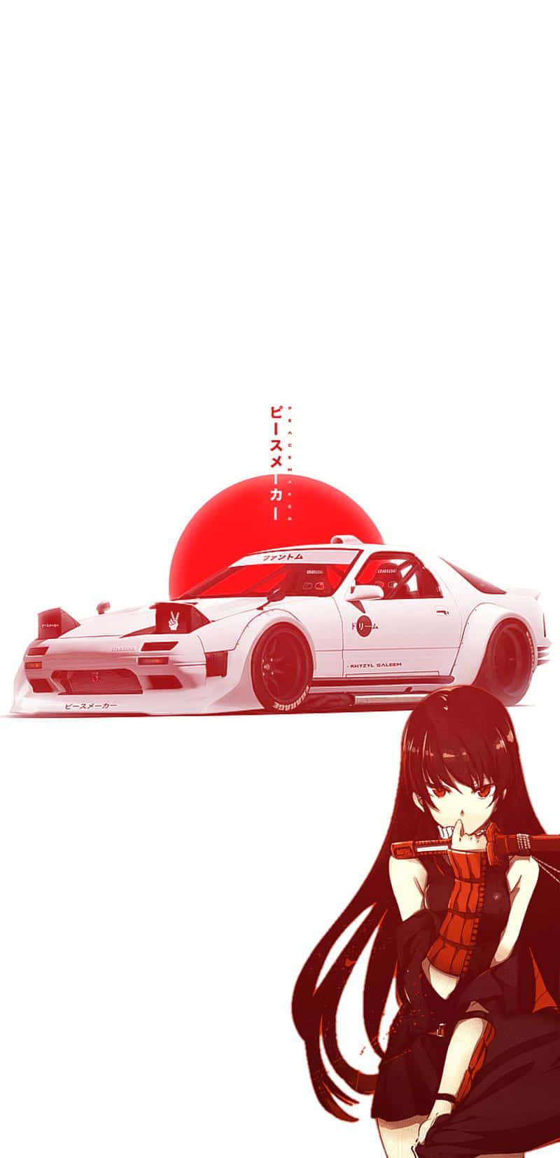 Rx 7 Against The Flag Of Japan Jdm Anime Wallpaper