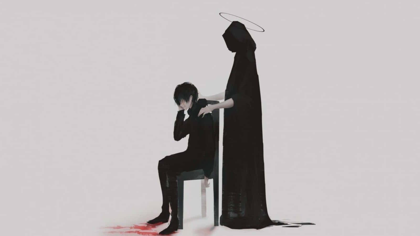 Sad Aesthetic Anime Boy With Hooded Figure Wallpaper