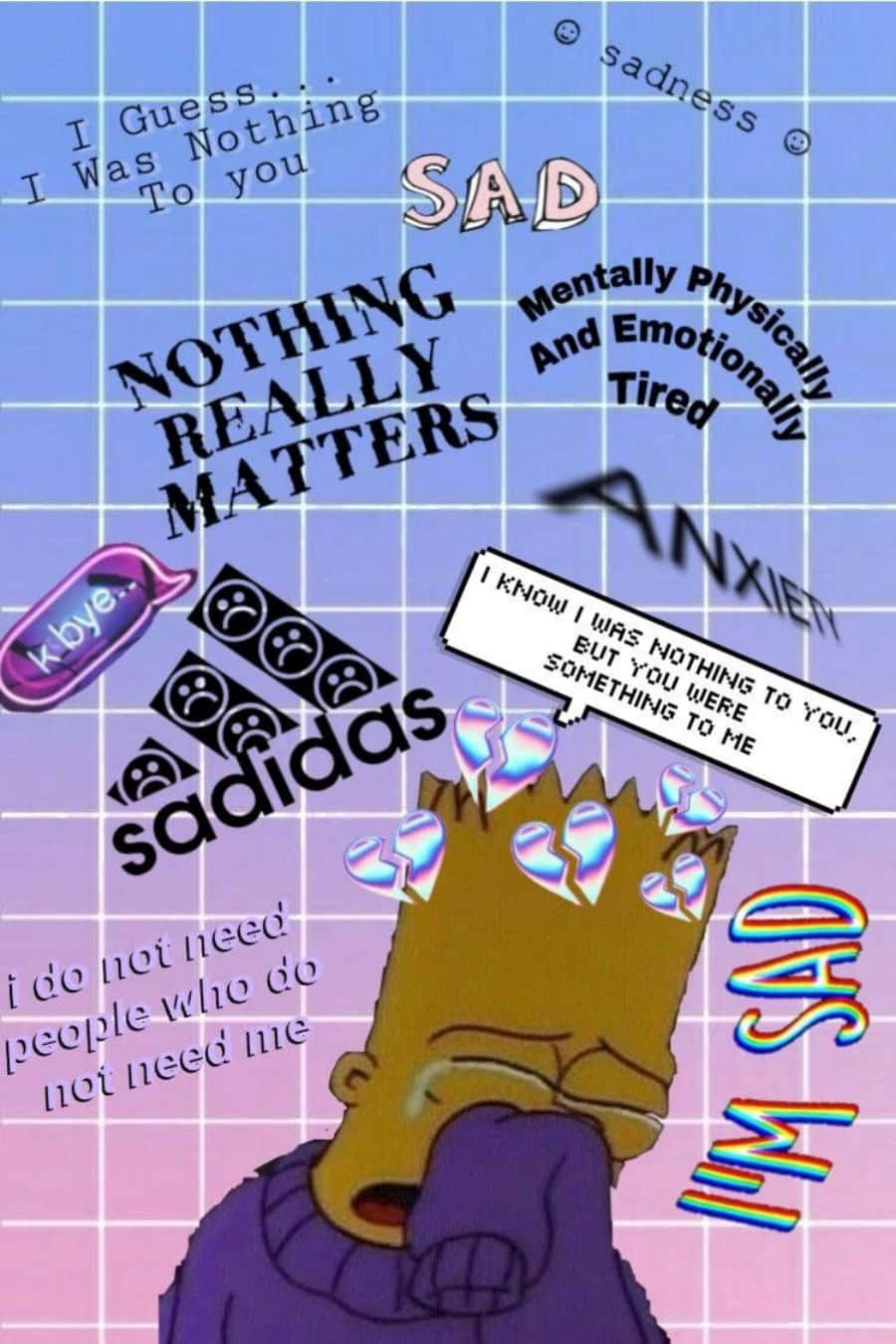 Sad Bart Simpson Phone Grid Aesthetic Wallpaper