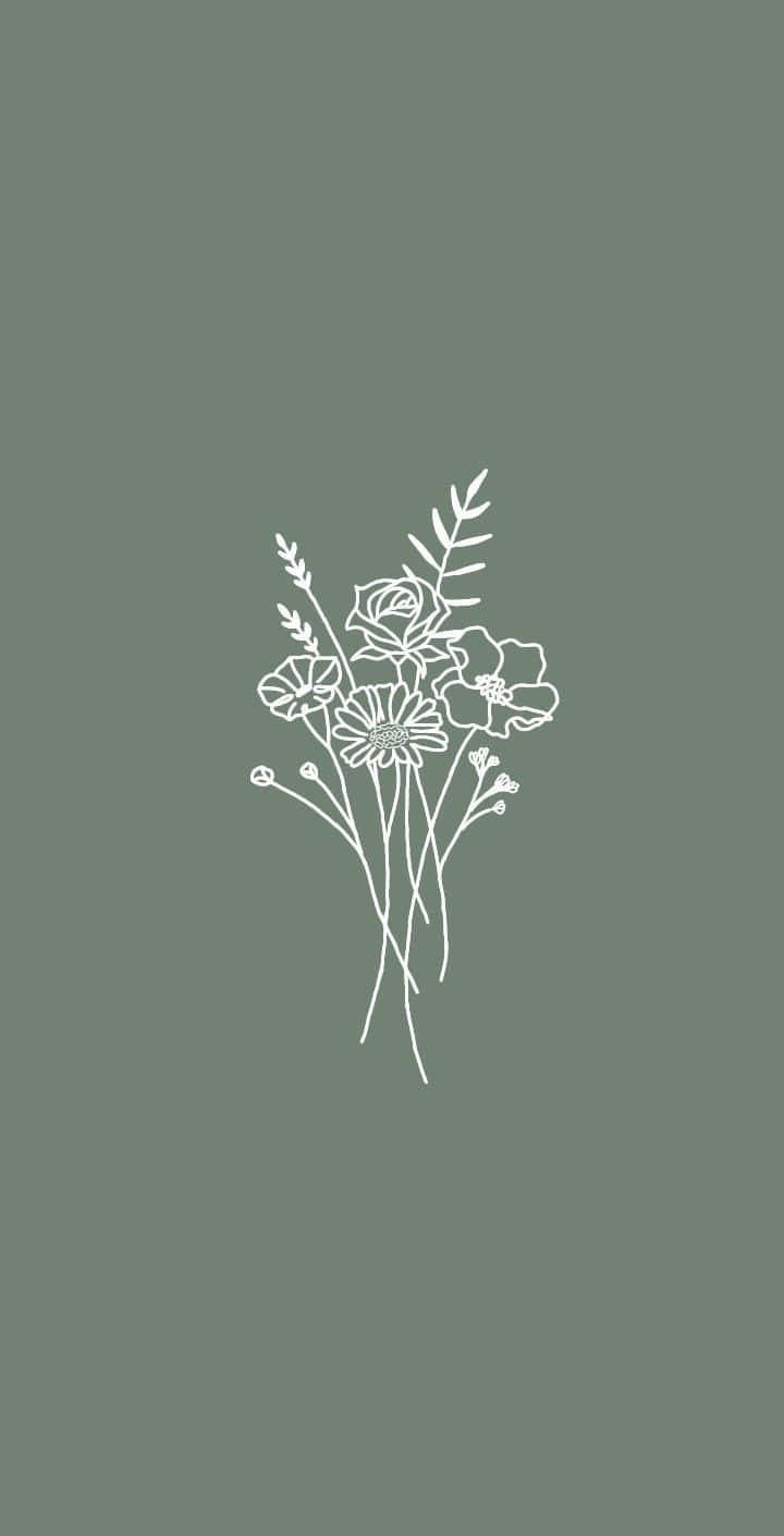 Sage Green Floral Illustration Wallpaper