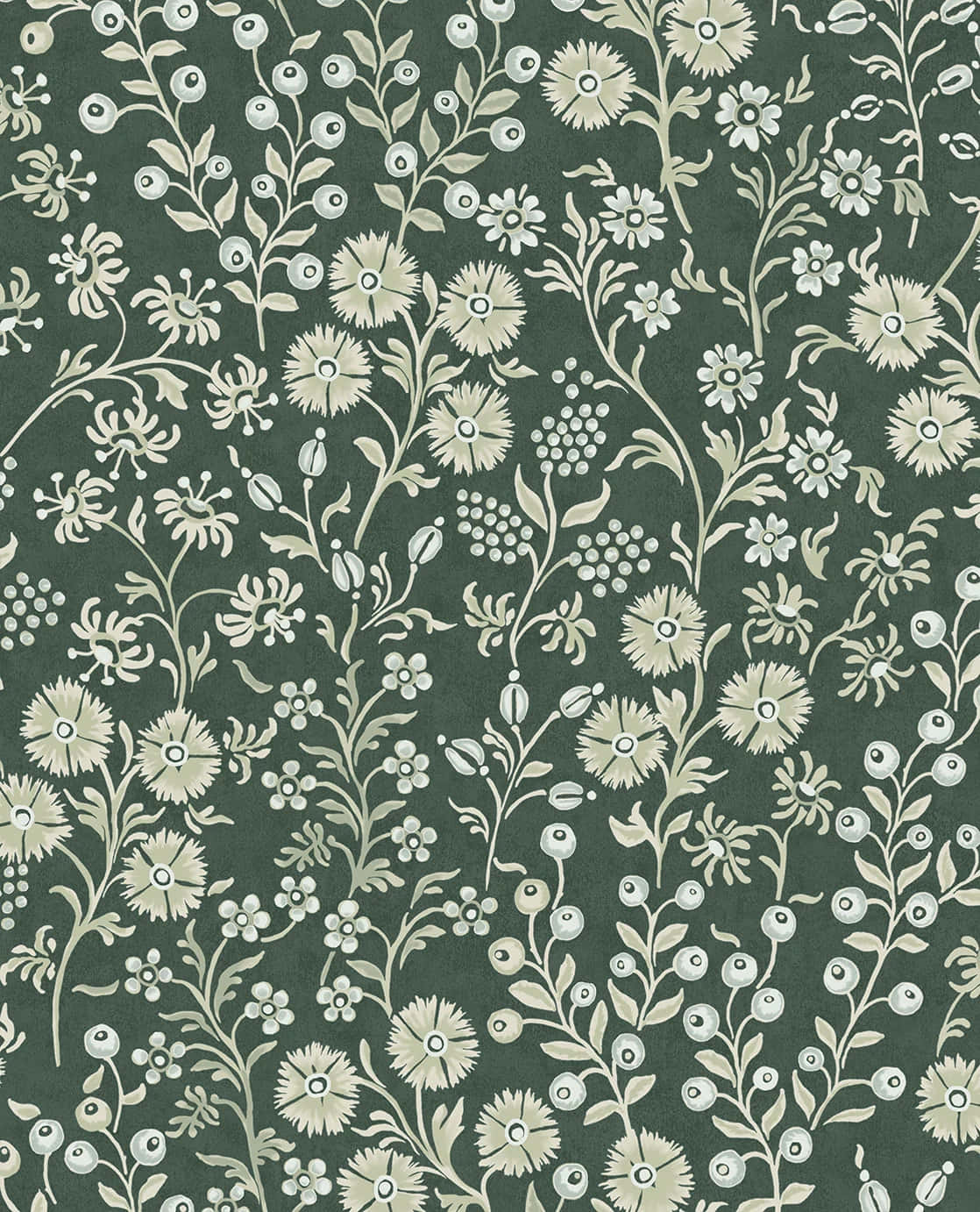 Sage Green Floral Pattern Wallpaper