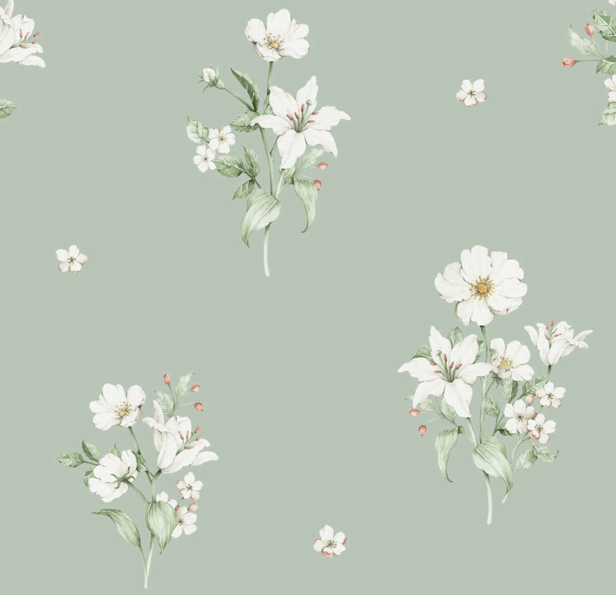 Sage Green Floral Pattern Wallpaper