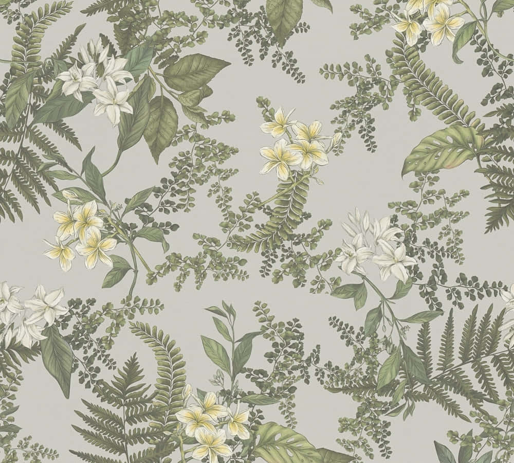 Sage Green Floral Pattern Wallpaper