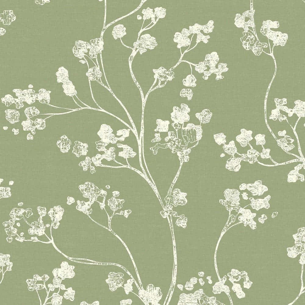 Sage Green Floral Pattern Wallpaper