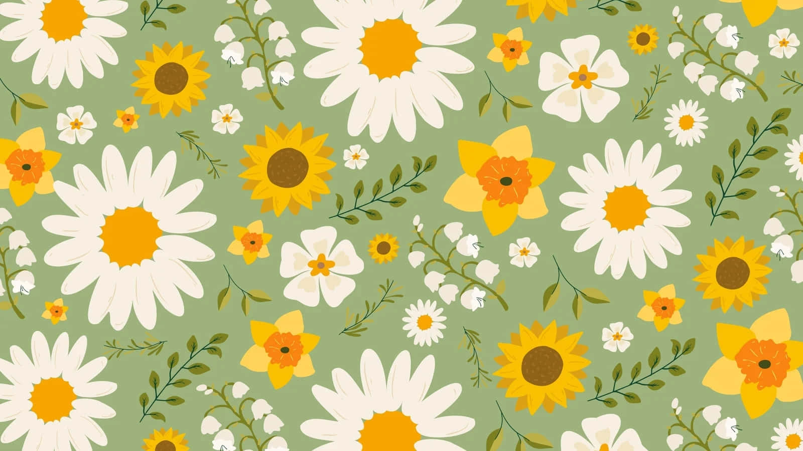 Sage Green Floral Pattern Wallpaper