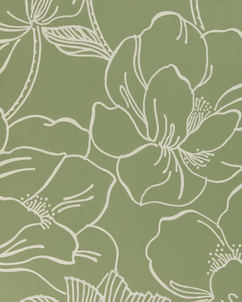 Sage Green Floral Pattern Wallpaper