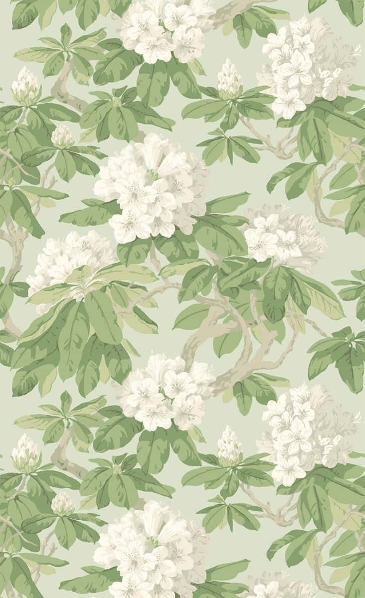 Sage Green Floral Pattern Wallpaper