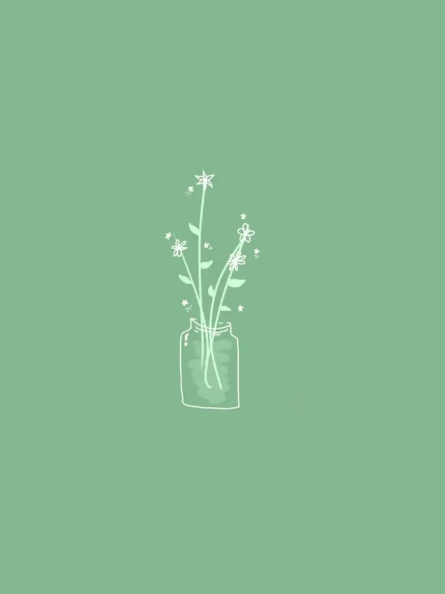 Sage Green Sketch Floral Aesthetic Wallpaper