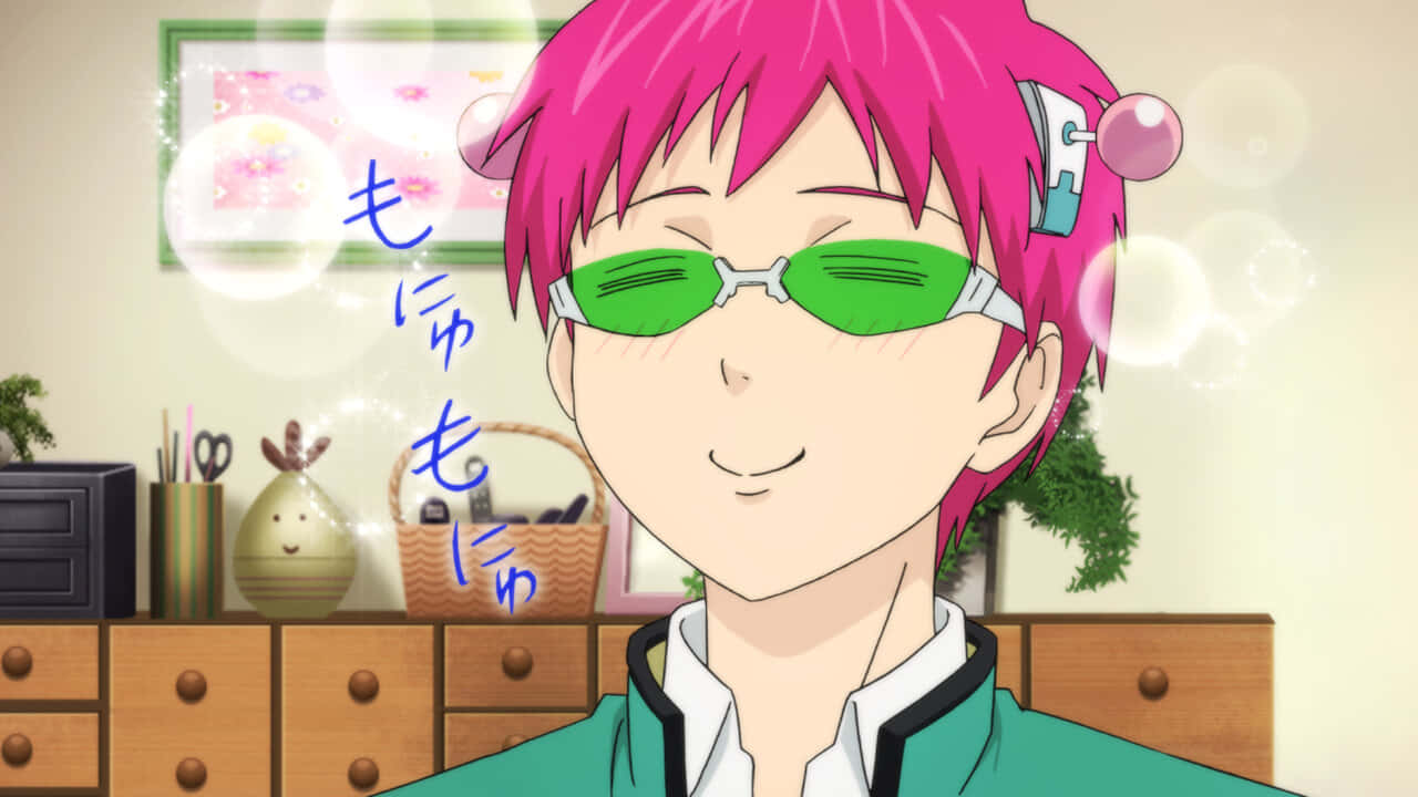 Saiki Smiling With Green Goggles Wallpaper