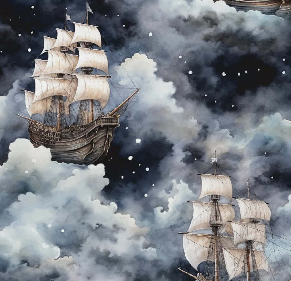 Sailing Ships Among Clouds Wallpaper