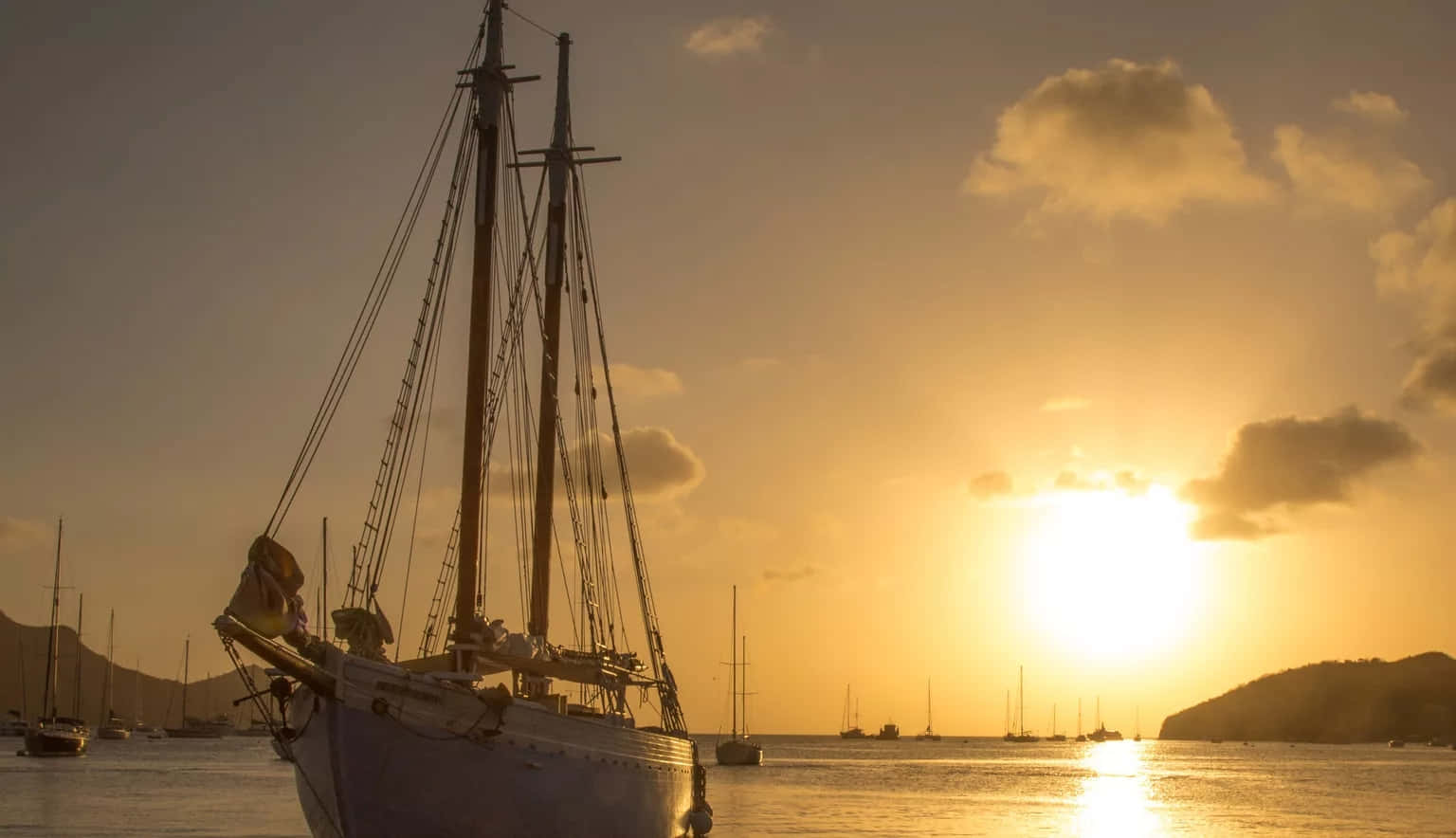 Sailing Vessel Sunset St Vincent Grenadines Wallpaper