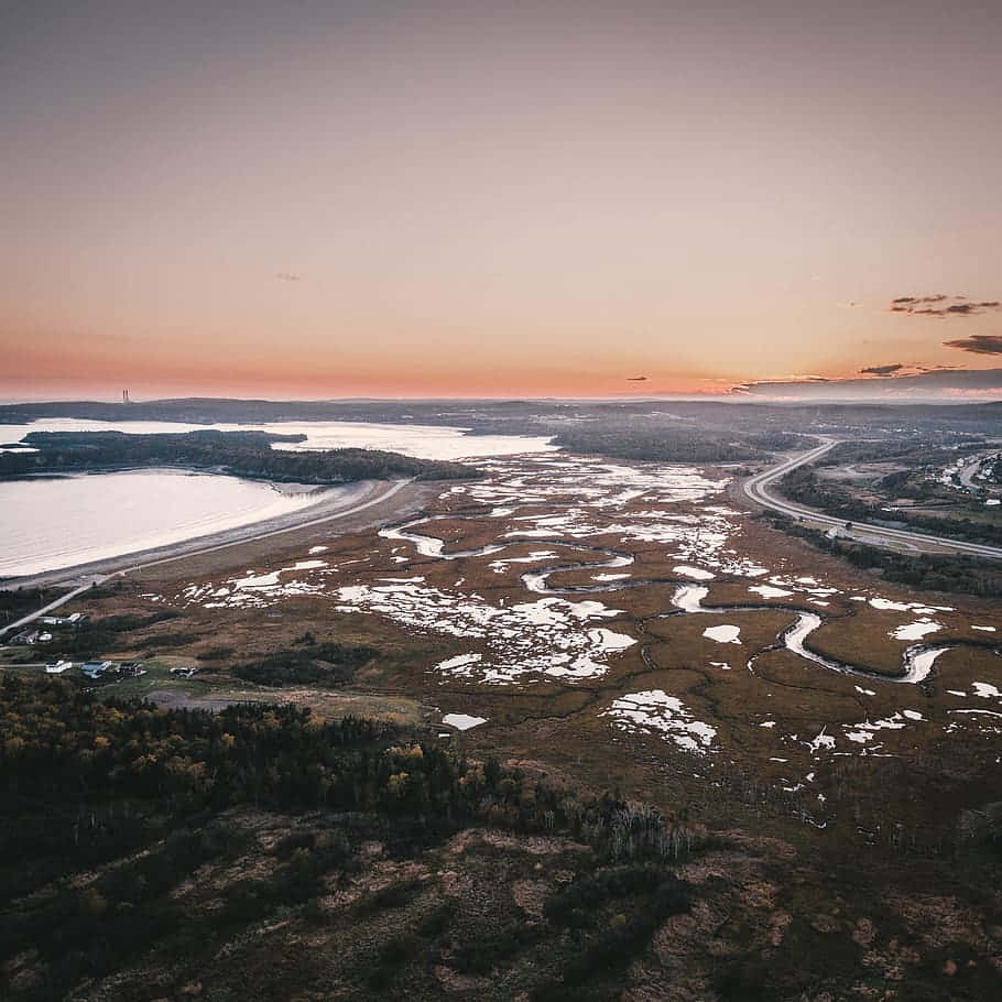 Saint John River Aerial Viewat Dusk Wallpaper