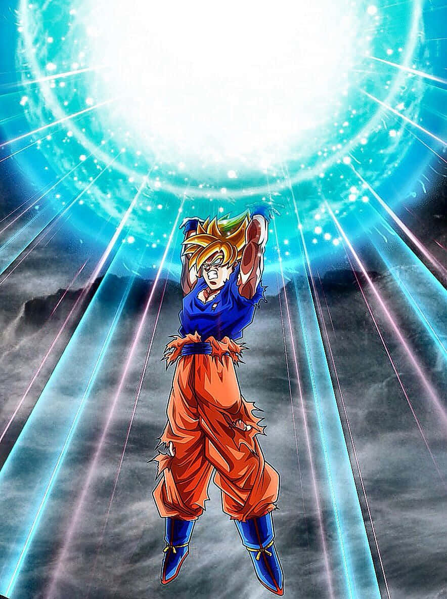 Saiyan Warrior Goku Unleashes His Spirit Bomb Sword Wallpaper