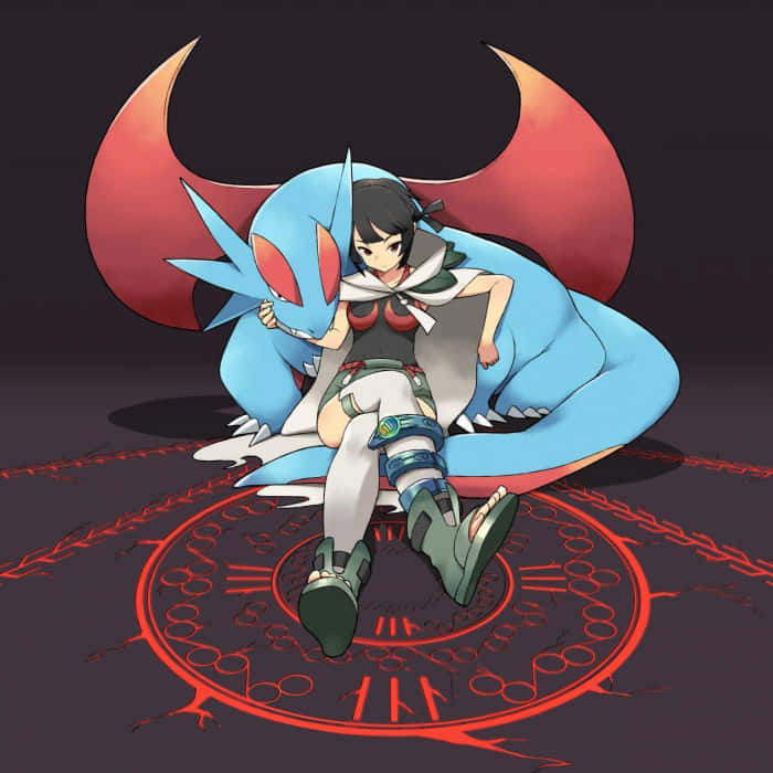 Salamence Zinnia Lounges On Him Wallpaper