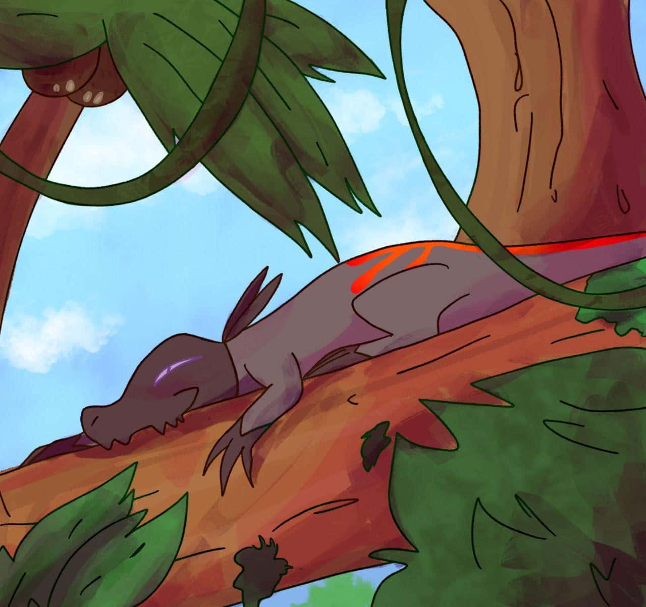 Salandit Resting On Tree Wallpaper