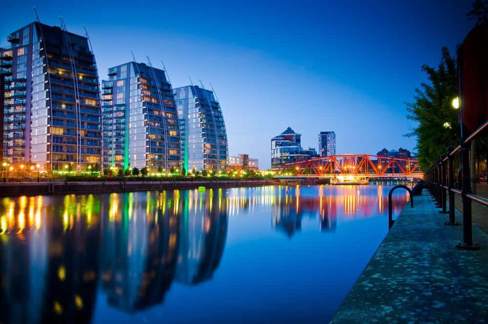 Salford Quays Dusk Reflections Wallpaper