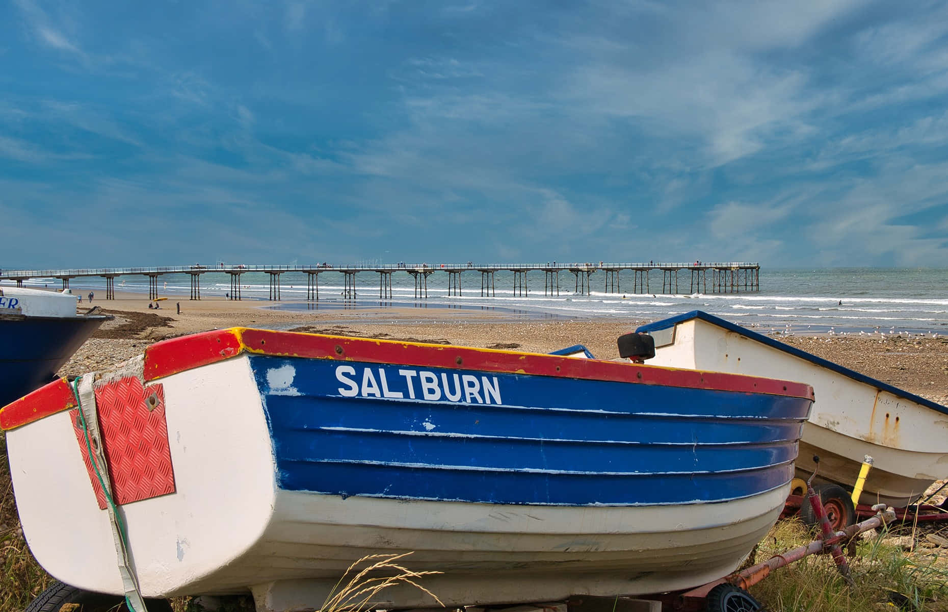 Saltburn Beach Boatand Pier Wallpaper