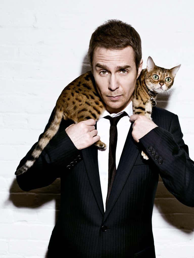 Sam Rockwell Cute Cat Photoshoot Wallpaper