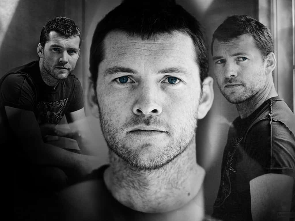 Sam Worthington Black And White Photo Collage Wallpaper