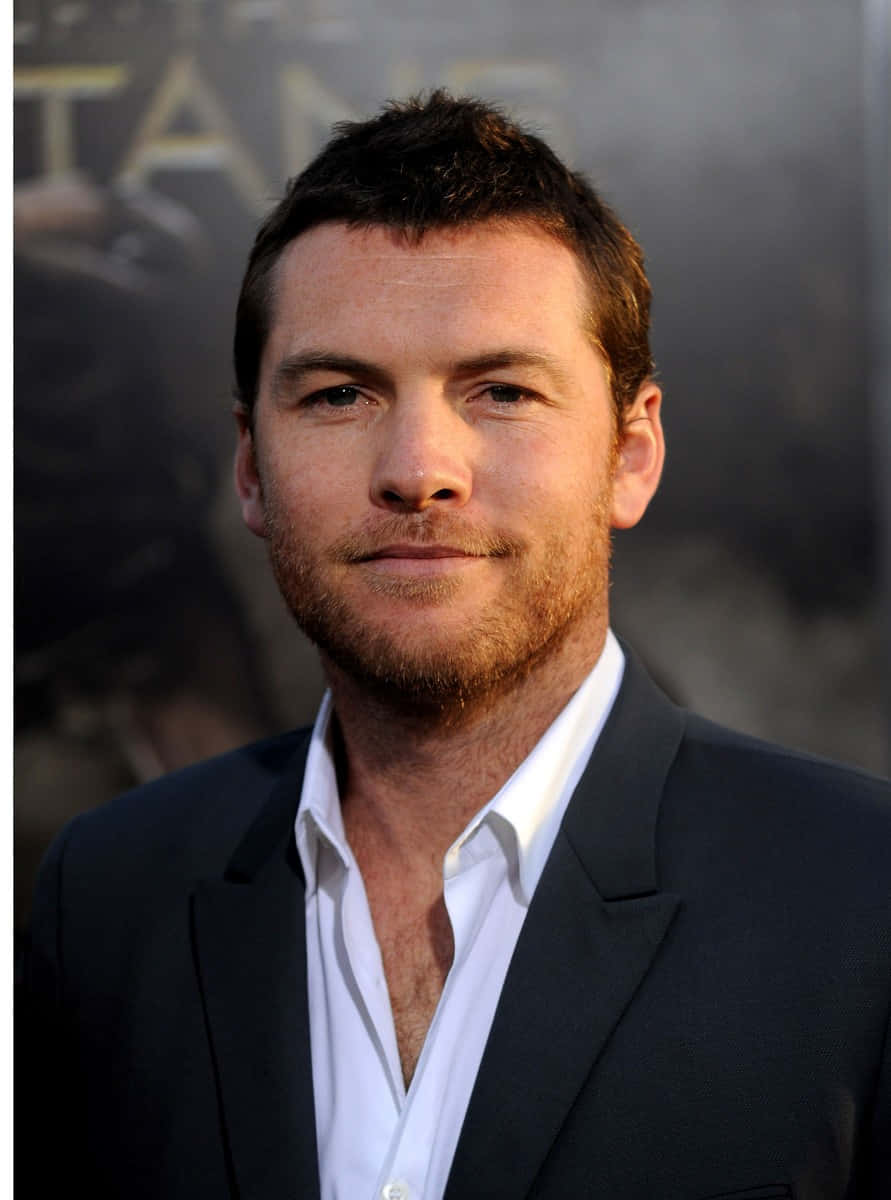 Sam Worthington Formal Black Suit Photography Wallpaper