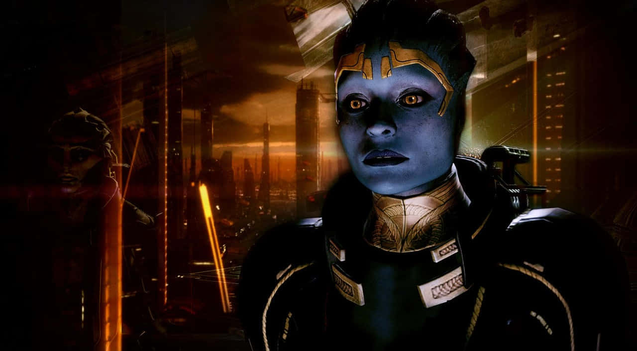 Samara, The Justicar From Mass Effect Facing The Battlefield Wallpaper