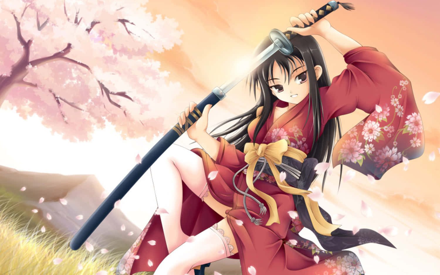 Samurai Anime Girl Sakura Kimono Wallpaper