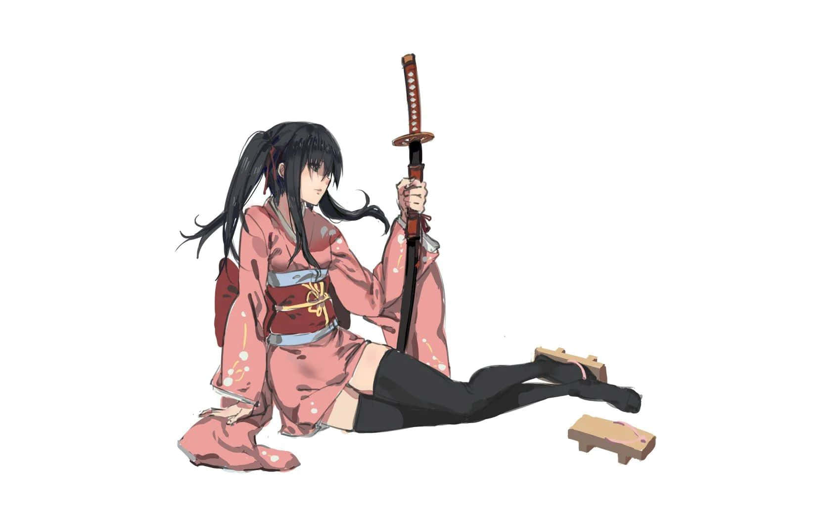 Samurai Girl Seated With Sword Wallpaper