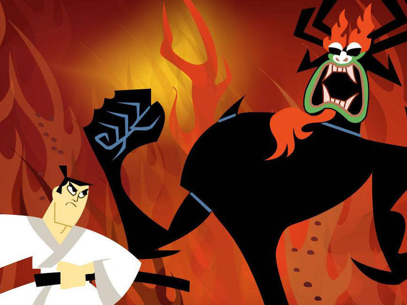 Samurai Jack Fighting Villain Aku Wallpaper