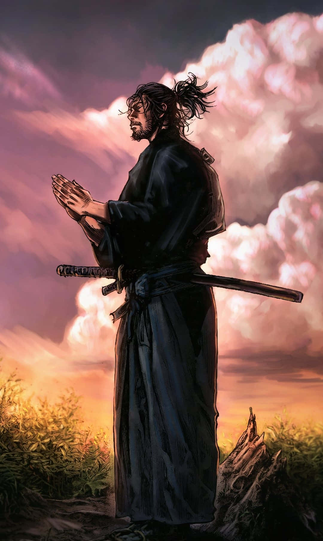 Samurai Warrior Contemplationat Dusk Wallpaper