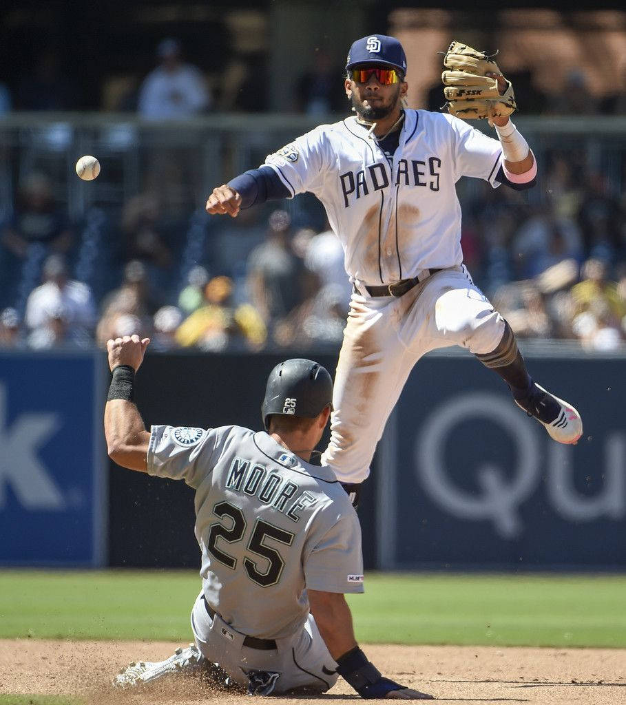 San Diego Padres Fernando Tatis Jr. And Dylan Moore Celebrate A Home Run. Wallpaper