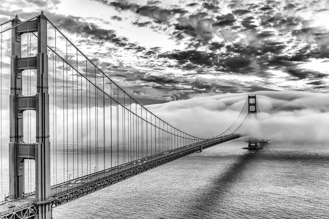 San Francisco Fluffy Clouds Black And White Wallpaper