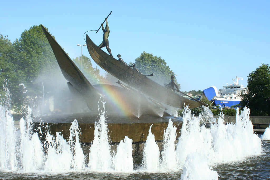 Sandefjord Whaling Monument Fountain Rainbow Wallpaper