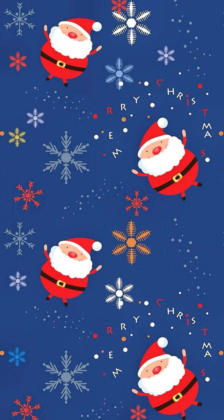 Santa Claus And Snowflakes On A Blue Background Wallpaper