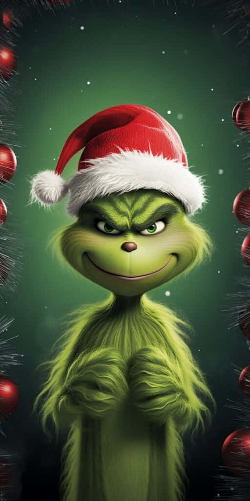 Santa Hat Grinch Smirk Wallpaper