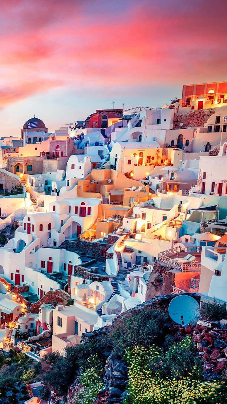 Santorini Sunset Glow Wallpaper