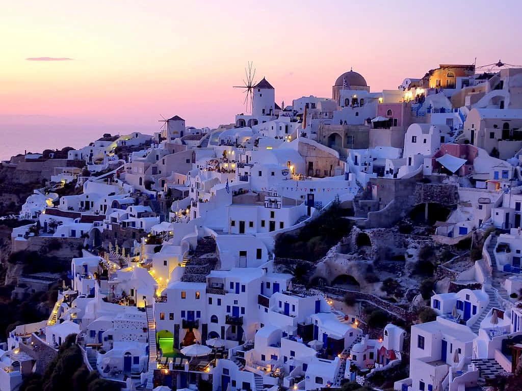 Santorini Sunset Glow Wallpaper