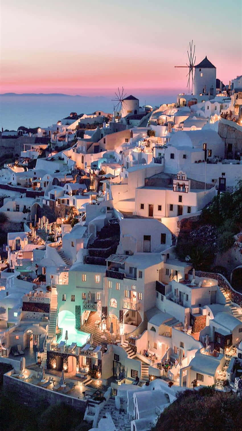 Santorini Sunset Glow Wallpaper