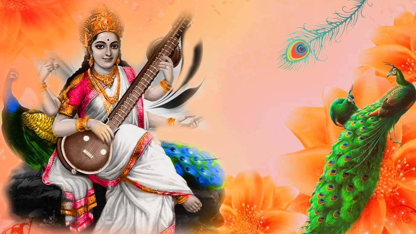 Saraswati Peacocks Wallpaper