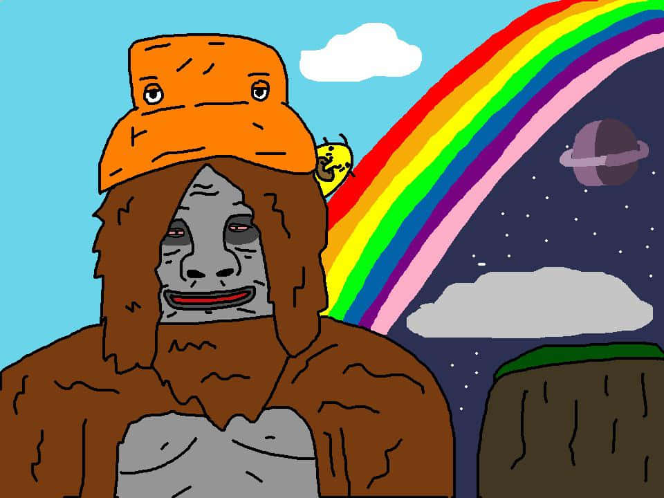 Sassy Sasquatch Rainbow Space Drawing Wallpaper