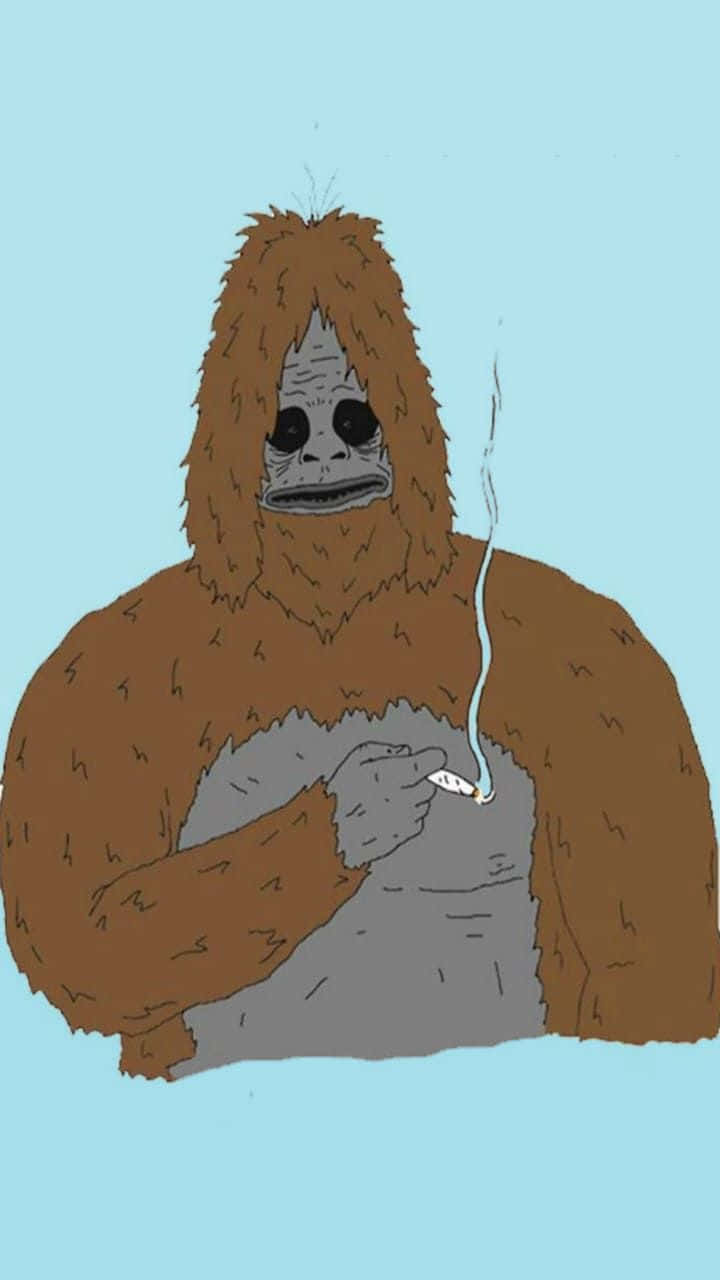 Sassy Sasquatch Smoking Illustration Wallpaper