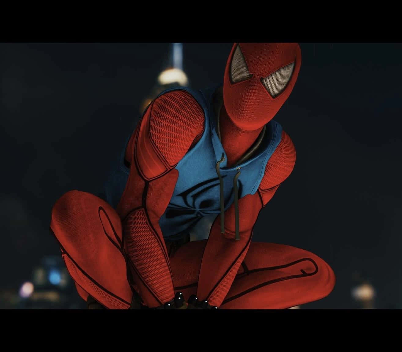 Scarlet Spider Crouchingon Rooftop Wallpaper