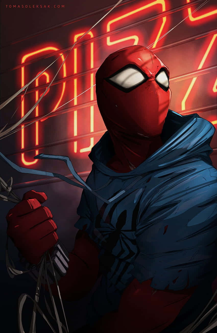 Scarlet Spider Neon Glow Artwork Wallpaper