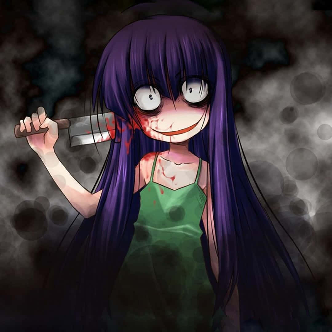 Scary Anime Girl Stabs Herself Wallpaper