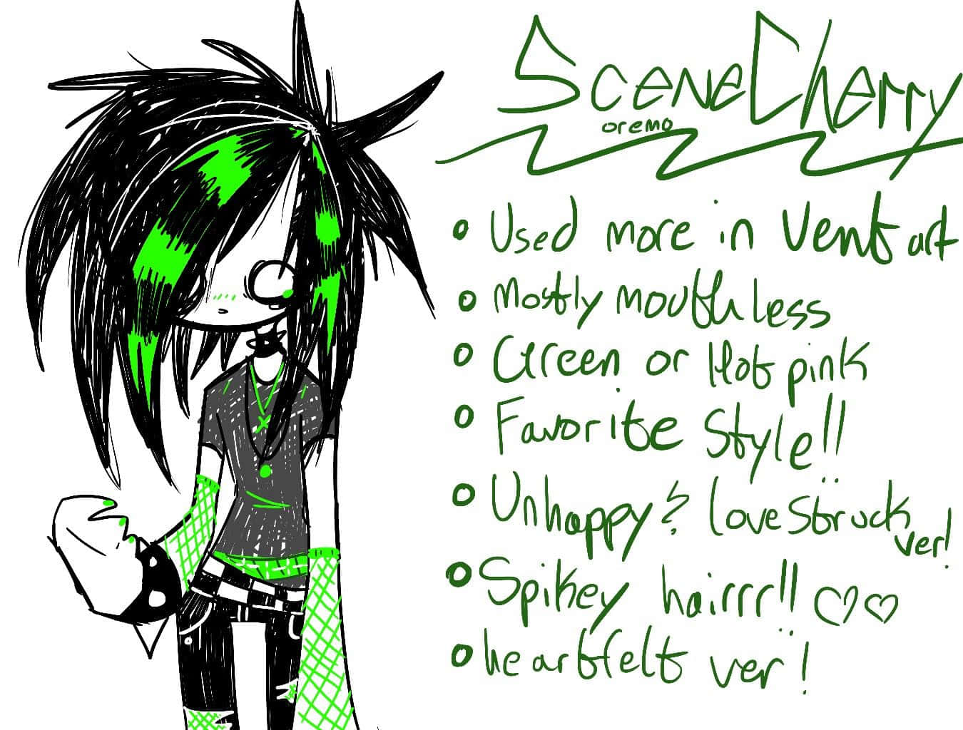 Scene Kid_ Green Black_ Character_ Drawing Wallpaper