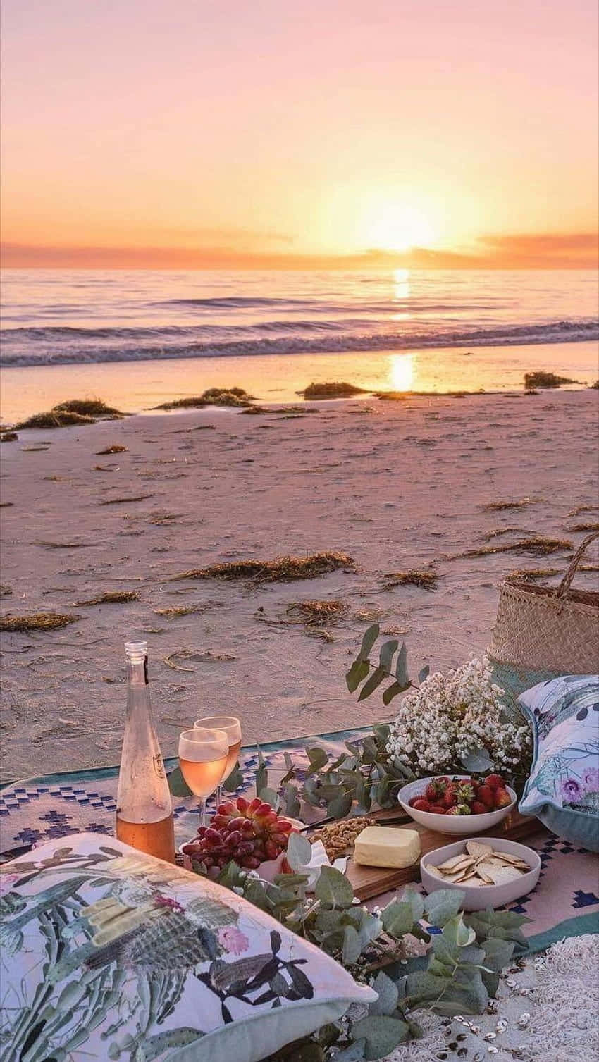 Scenic Beach Picnic Set-up Wallpaper